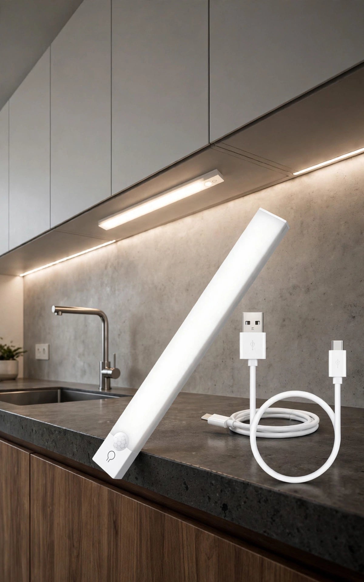 Barra de luz LED inalámbrica con sensor de movimiento, recargable y magnética.