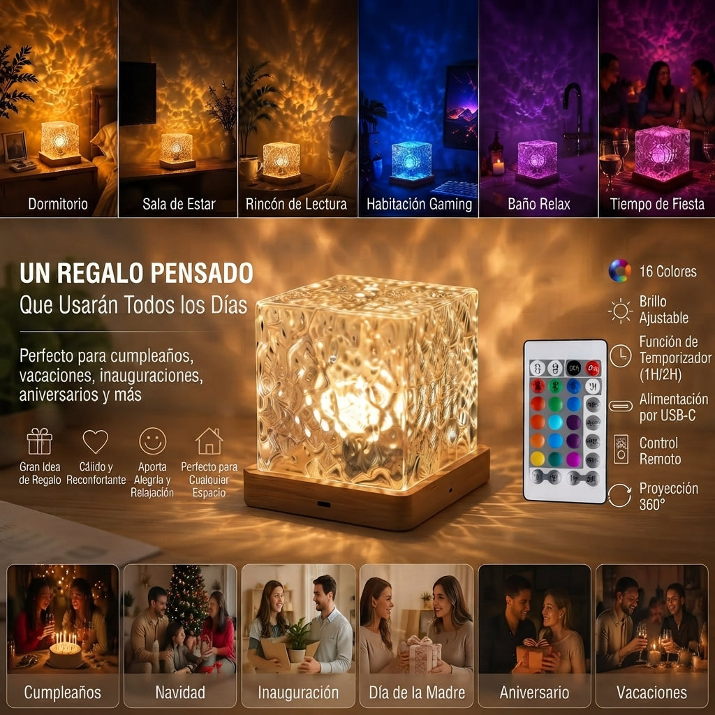 Proyector de luz con efecto de ondas de agua y galaxia.