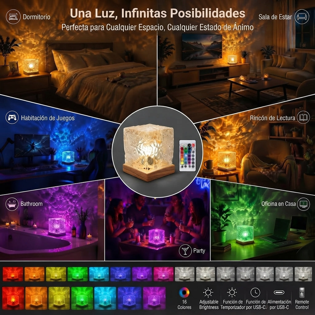 Proyector de luz con efecto de ondas de agua y galaxia.