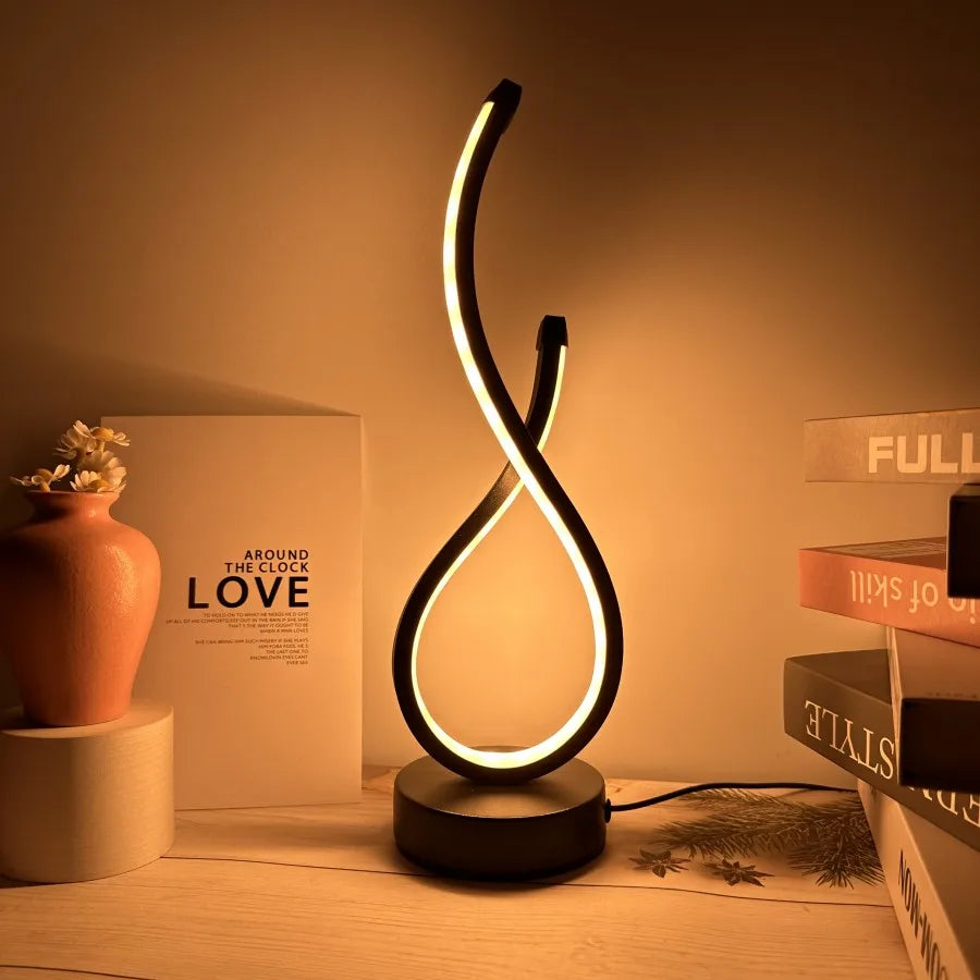 Lámpara de mesa LED en espiral regulable para lectura, dormitorio u oficina.