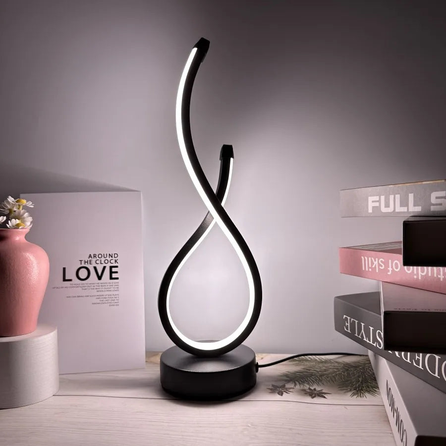 Lámpara de mesa LED en espiral regulable para lectura, dormitorio u oficina.