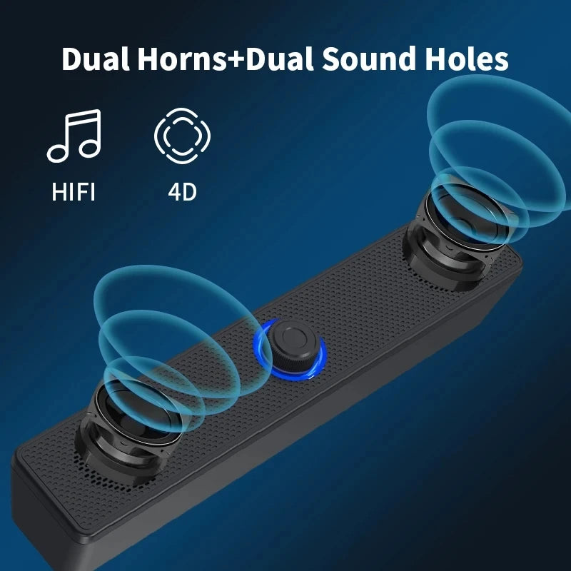 Barra de sonido portátil e inalámbrica con conectividad Bluetooth y por cable.