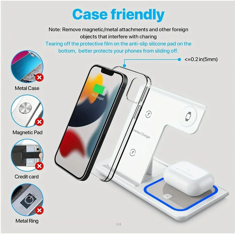 Estación de Carga Inalámbrica 3 en 1 GEKEMAL para iPhone, Apple Watch y AirPods.