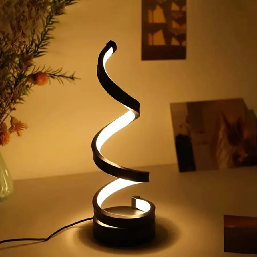 Lámpara de mesa LED en espiral regulable para lectura, dormitorio u oficina.