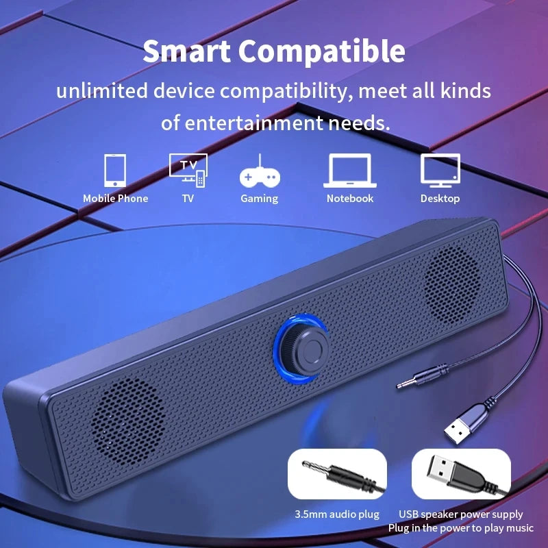 Barra de sonido portátil e inalámbrica con conectividad Bluetooth y por cable.