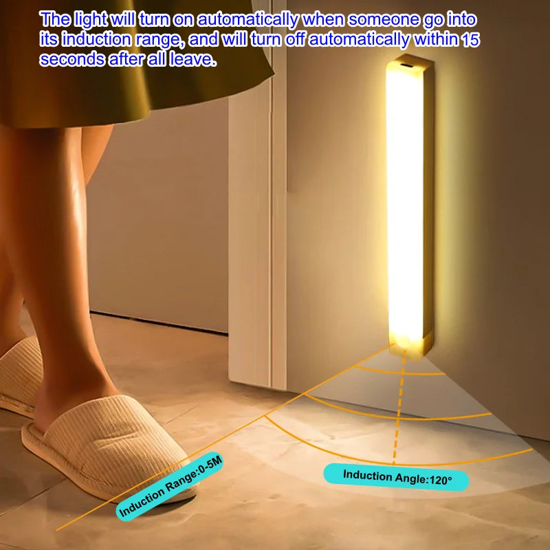 Barra de luz LED inalámbrica con sensor de movimiento, recargable y magnética.