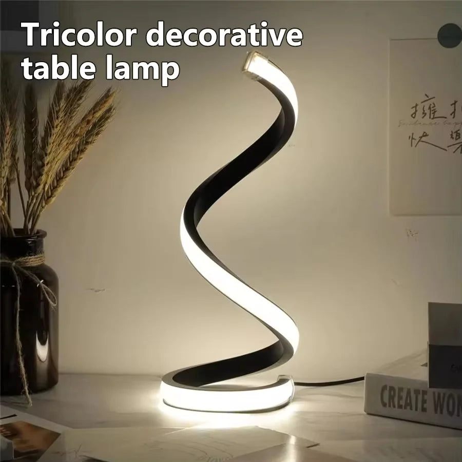 Lámpara de mesa LED en espiral regulable para lectura, dormitorio u oficina.