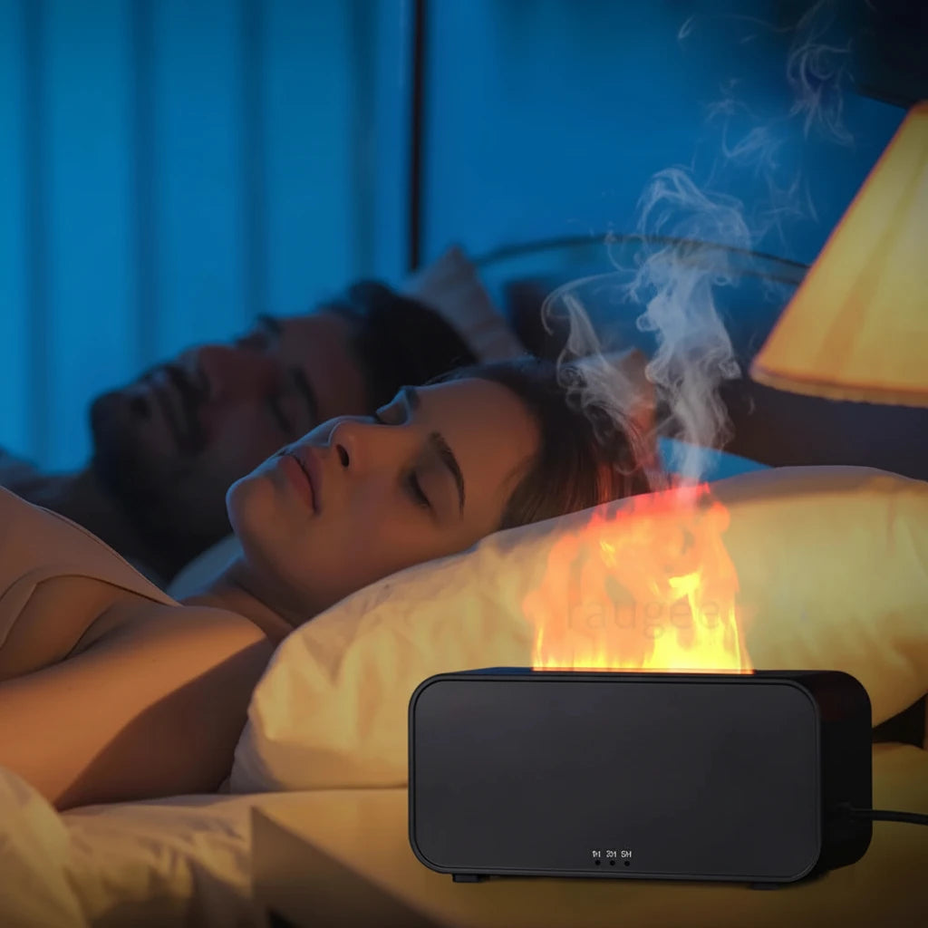 Humidificador y difusor de aroma mini con luz LED y efecto llama.